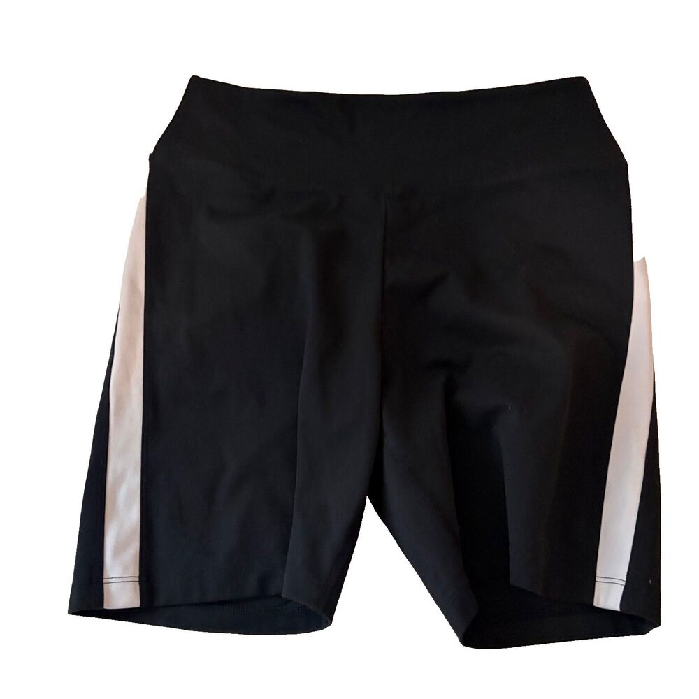 PINK Active Shorts Women's Medium Black Biker Pull On Striped Athletic